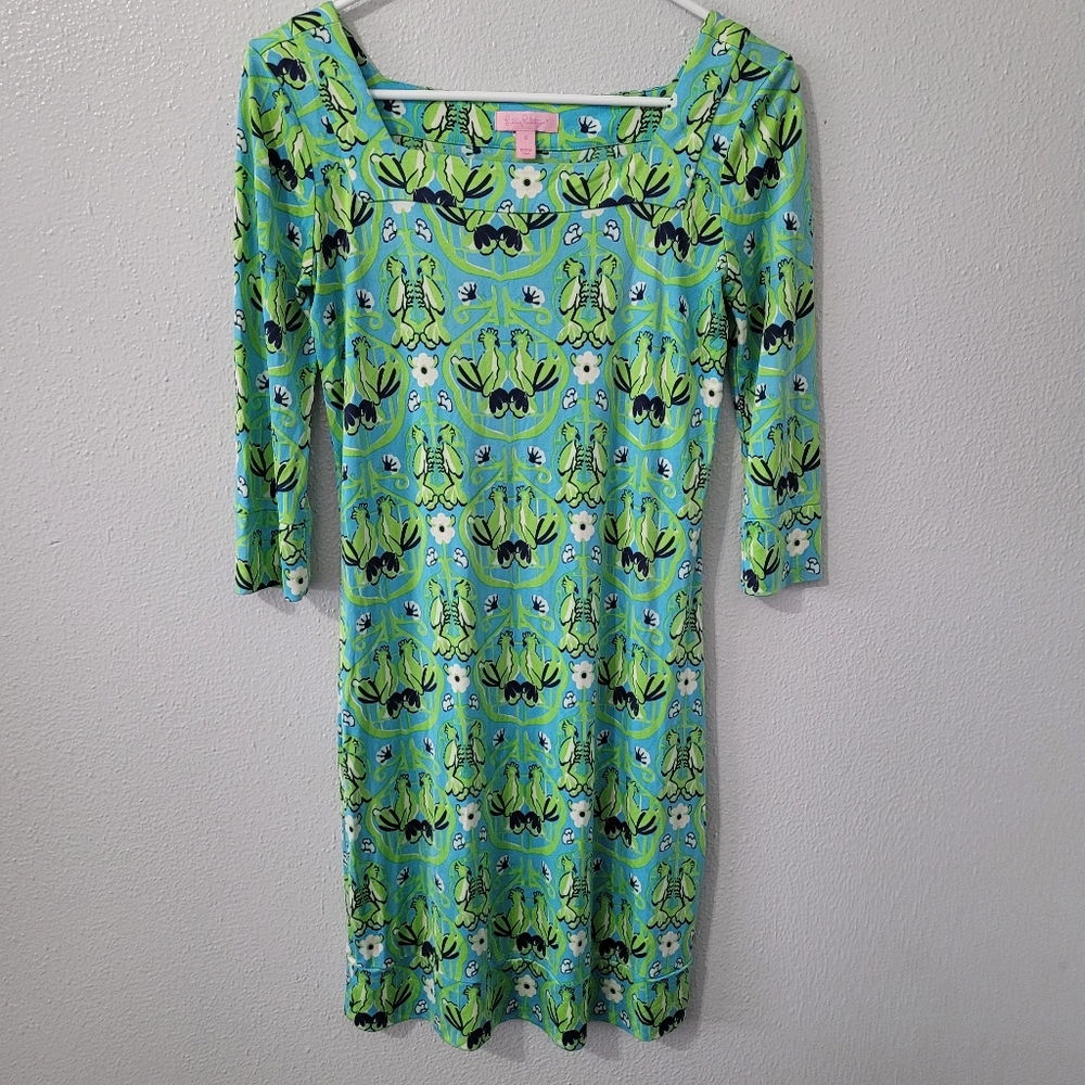 Lilly Pulitzer Caw Me Vibrant Green and Blue Dress